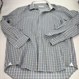 Robert Graham Mens size 48/18 BLue White Checks Long Sleeve Button Front Shirt